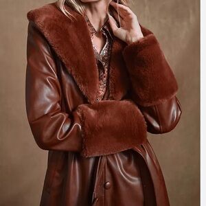 Avec Les Filles Faux Leather & Fur-Trim Trench Coat :: XXS :: NWT